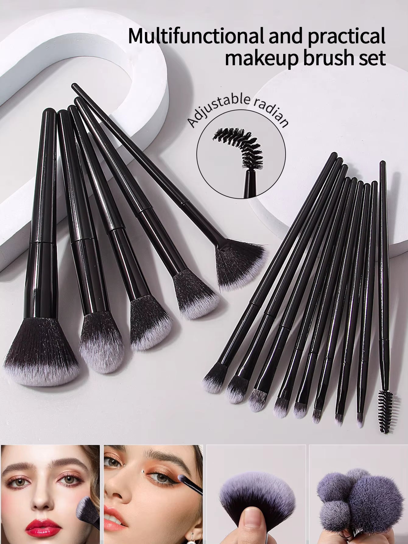 27/14/9/1PCS Professional Makeup Brush Set 14 Makeup Brushes, Makeup Sponge, Powder Puff,Makeup Bag,Eyebrow Razor,Cleaning Tools