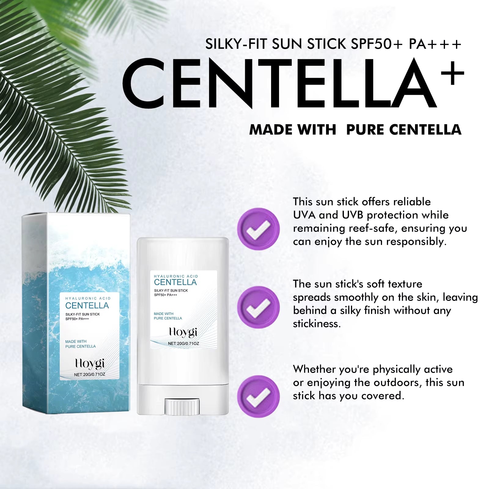 Hyaluronic Acid Sunscreen Stick Broad Spectrum SPF 50+ Hydrating Non-Greasy Fast Absorbing for Face and Body On-The-Go