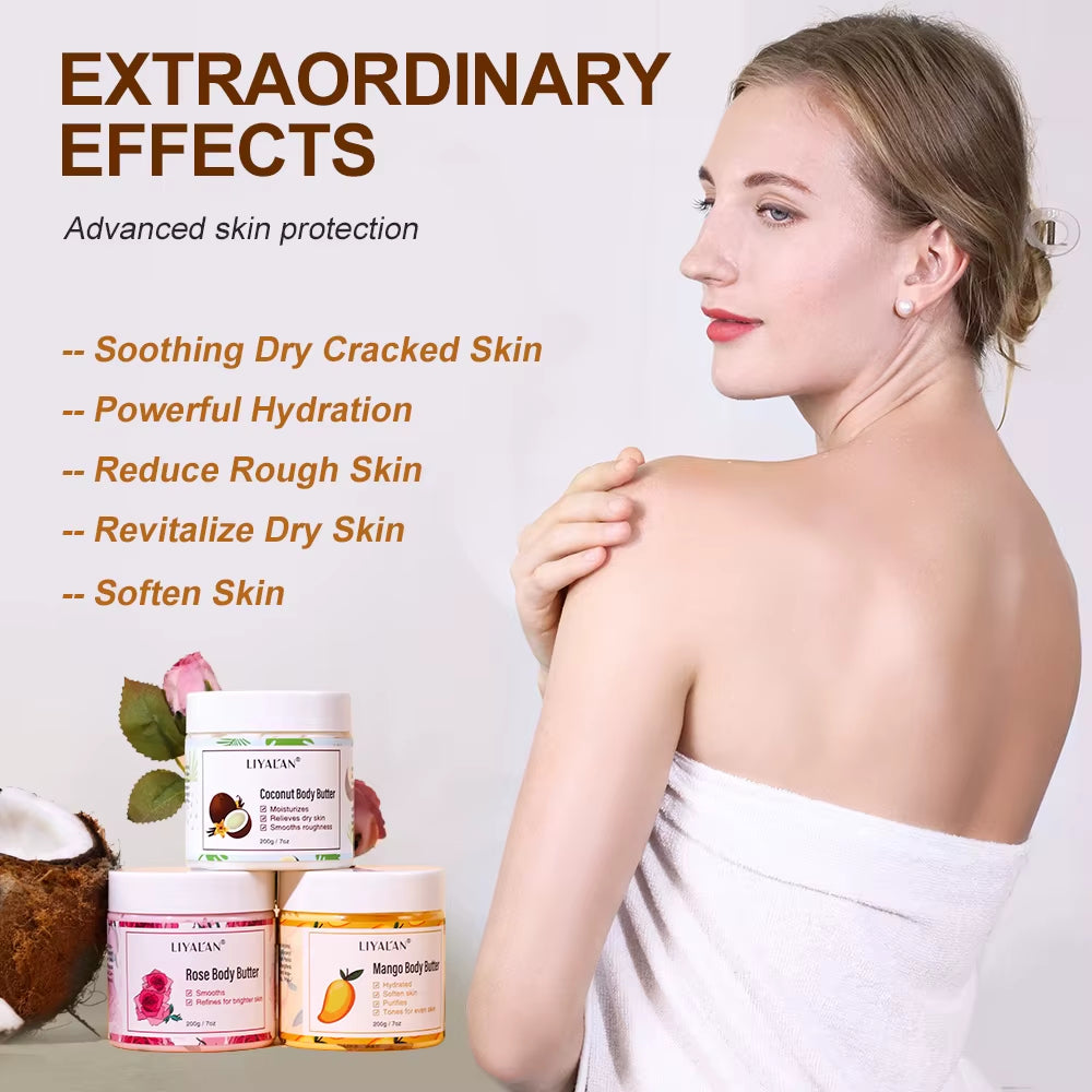 Shea Body Butter Soothes Dry Skin Nourish Moisturizer Smooth Rough Deep Hydration Cream Coconut Rose Mango Skin Care Body Lotion