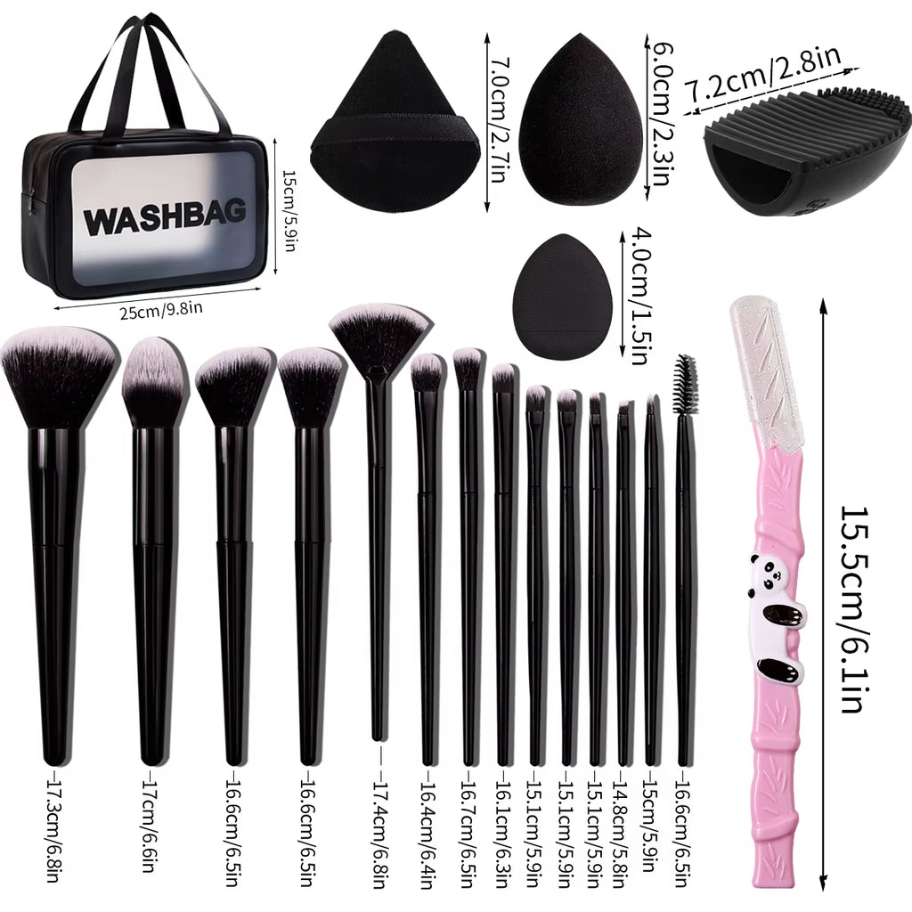 27/14/9/1PCS Professional Makeup Brush Set 14 Makeup Brushes, Makeup Sponge, Powder Puff,Makeup Bag,Eyebrow Razor,Cleaning Tools