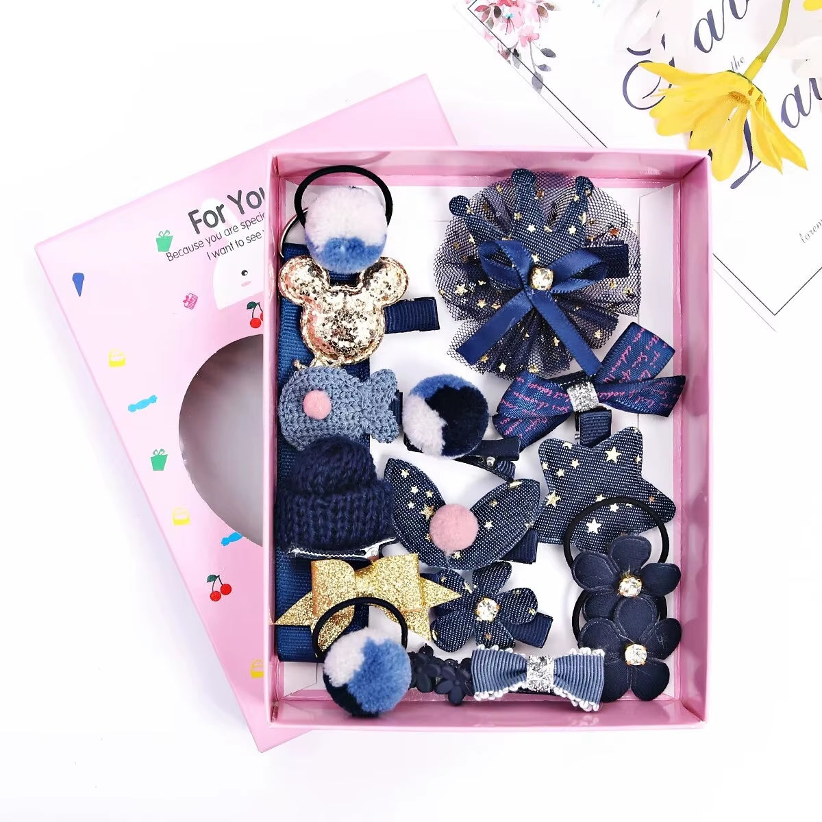 18Pcs Hair Clips Set Girls Hair Accessories Cute Headwear Bow Flower Animal Elastic Hair Bands Children Hairpin Cartoon Gift