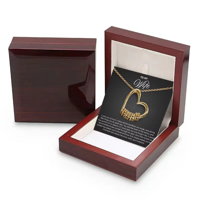 To My Love DIY Bead String Heart Necklace with Flap Wooden Box for Women Wife Birthday Valentine'S Day Christm Gifts