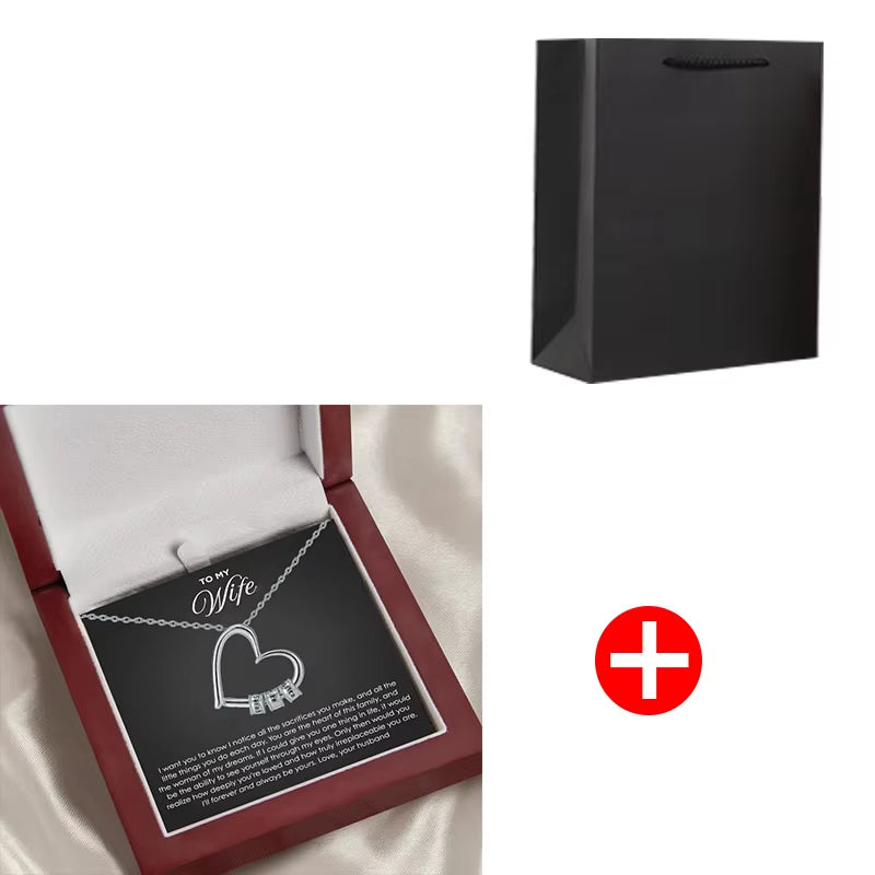 To My Love DIY Bead String Heart Necklace with Flap Wooden Box for Women Wife Birthday Valentine'S Day Christm Gifts