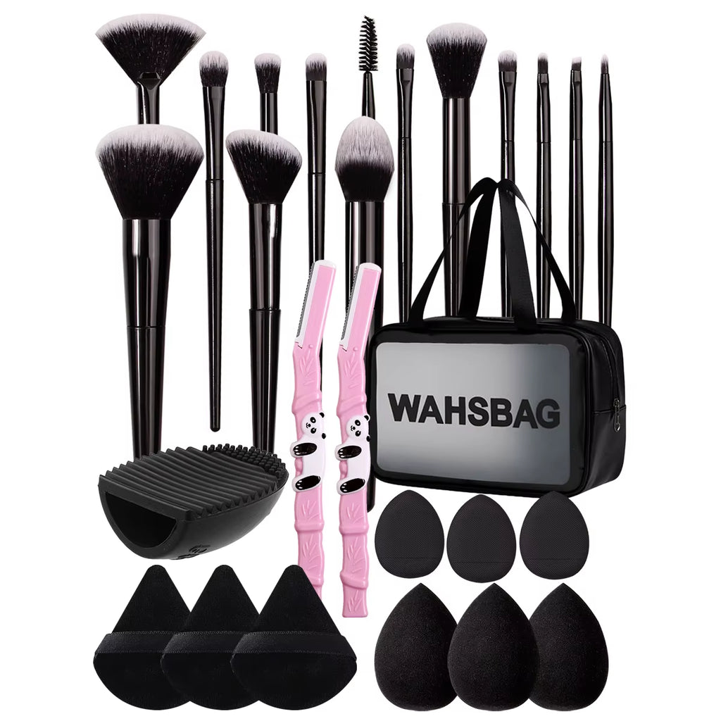 27/14/9/1PCS Professional Makeup Brush Set 14 Makeup Brushes, Makeup Sponge, Powder Puff,Makeup Bag,Eyebrow Razor,Cleaning Tools