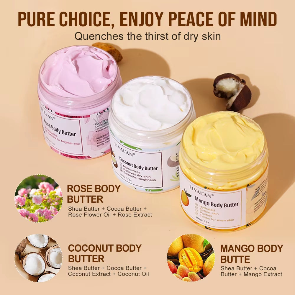 Shea Body Butter Soothes Dry Skin Nourish Moisturizer Smooth Rough Deep Hydration Cream Coconut Rose Mango Skin Care Body Lotion