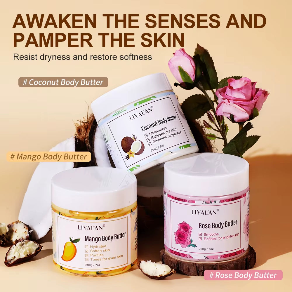 Shea Body Butter Soothes Dry Skin Nourish Moisturizer Smooth Rough Deep Hydration Cream Coconut Rose Mango Skin Care Body Lotion