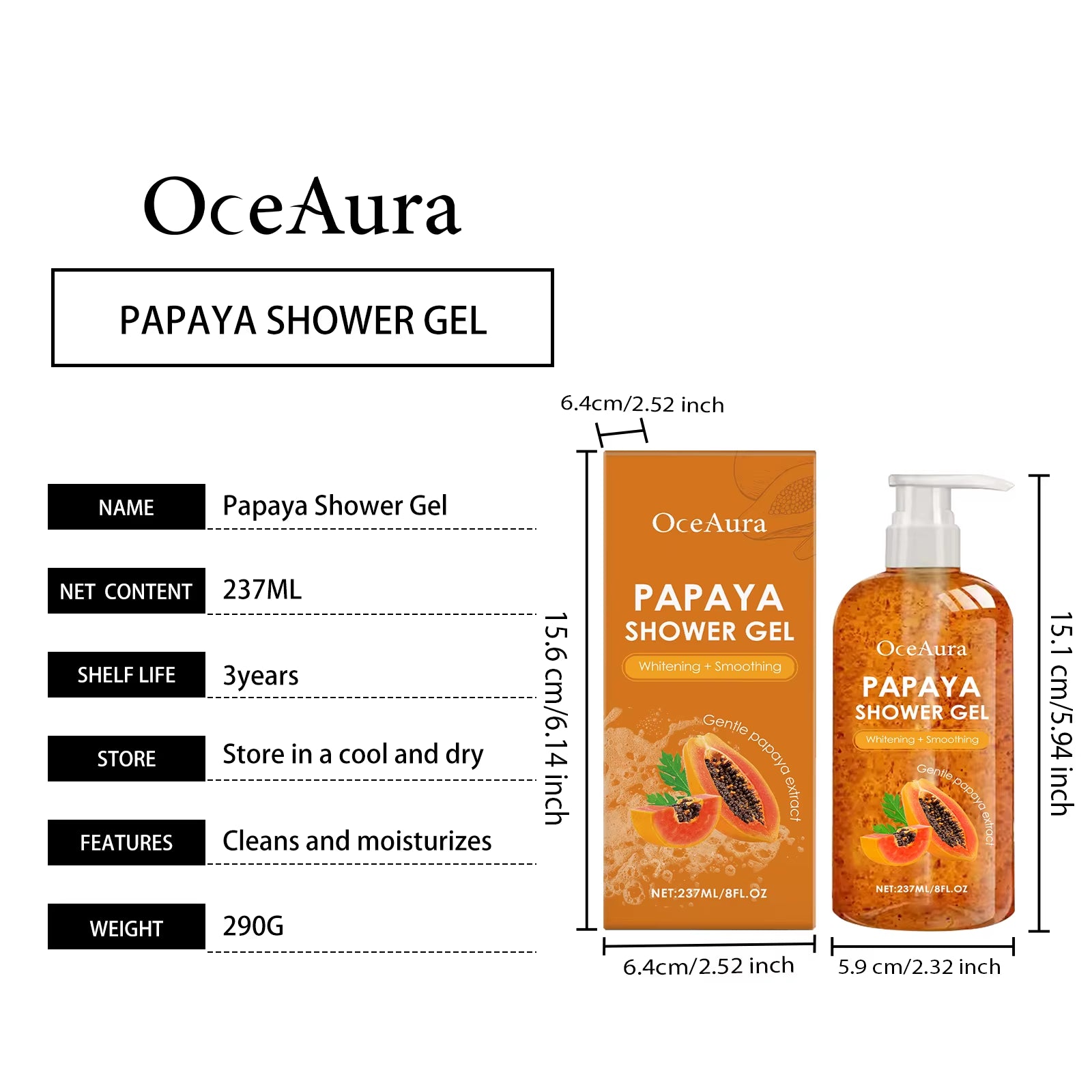 Papaya Whitening Shower Gel Exfoliating Fade Pigmentation Lasting Aroma Refreshing Control Oil Hydrating Rich Foam Body Wash
