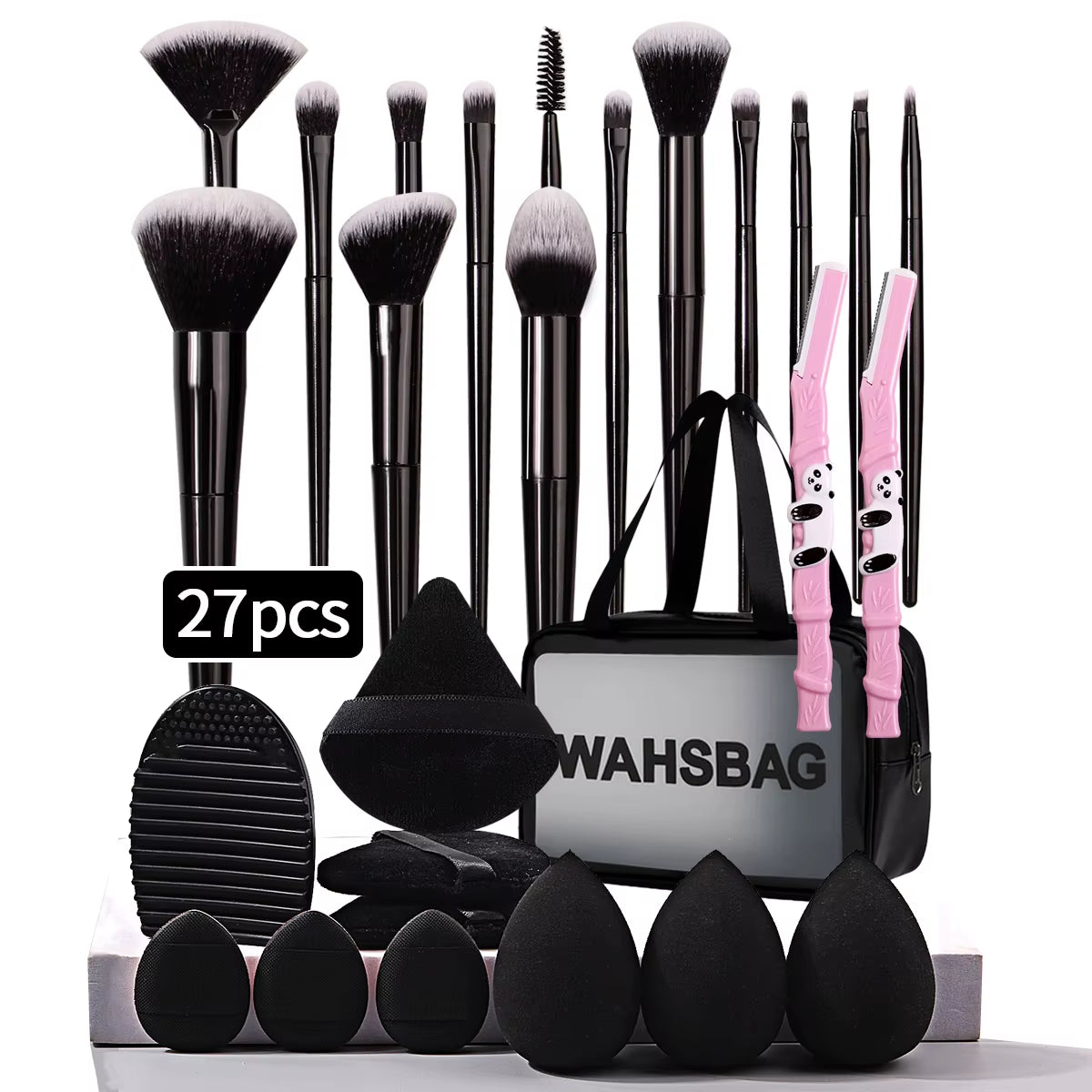 27/14/9/1PCS Professional Makeup Brush Set 14 Makeup Brushes, Makeup Sponge, Powder Puff,Makeup Bag,Eyebrow Razor,Cleaning Tools
