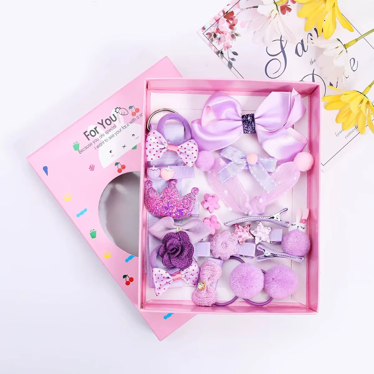 18Pcs Hair Clips Set Girls Hair Accessories Cute Headwear Bow Flower Animal Elastic Hair Bands Children Hairpin Cartoon Gift