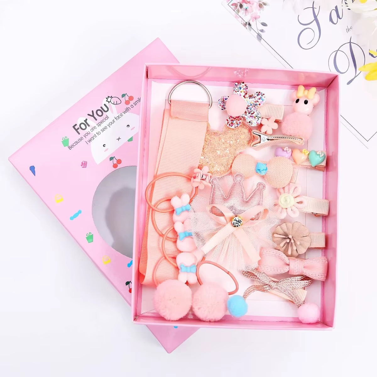 18Pcs Hair Clips Set Girls Hair Accessories Cute Headwear Bow Flower Animal Elastic Hair Bands Children Hairpin Cartoon Gift