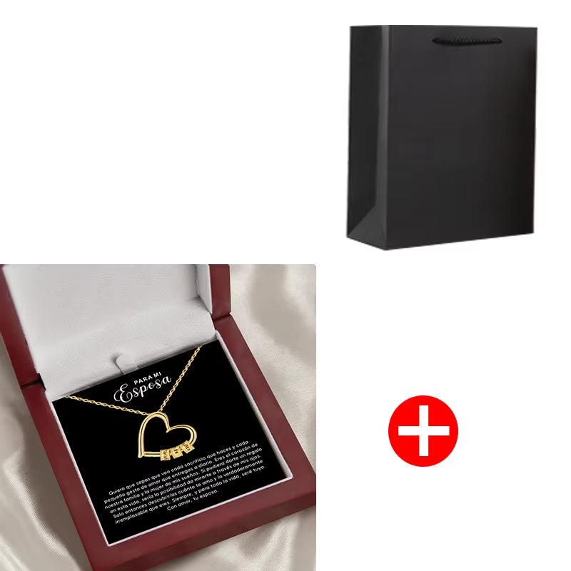 To My Love DIY Bead String Heart Necklace with Flap Wooden Box for Women Wife Birthday Valentine'S Day Christm Gifts