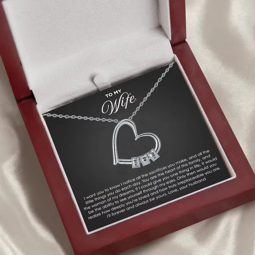 To My Love DIY Bead String Heart Necklace with Flap Wooden Box for Women Wife Birthday Valentine'S Day Christm Gifts