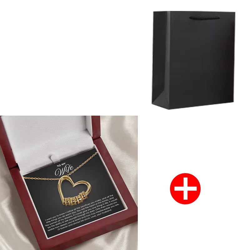 To My Love DIY Bead String Heart Necklace with Flap Wooden Box for Women Wife Birthday Valentine'S Day Christm Gifts