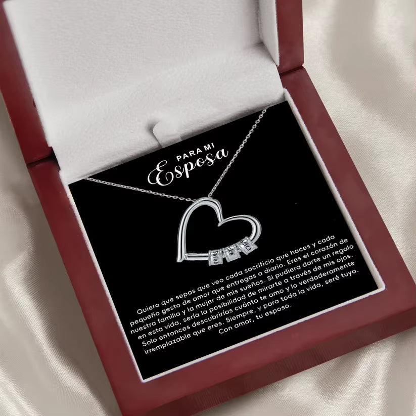 To My Love DIY Bead String Heart Necklace with Flap Wooden Box for Women Wife Birthday Valentine'S Day Christm Gifts